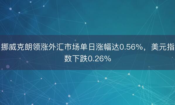 挪威克朗领涨外汇市场单日涨幅达0.56%，美元指数下跌0.26%