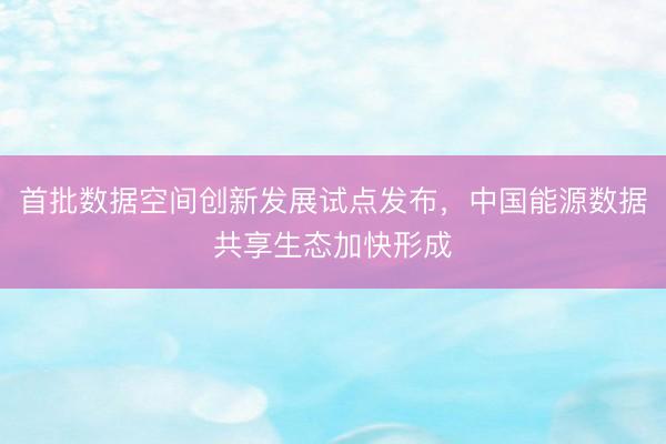 首批数据空间创新发展试点发布，中国能源数据共享生态加快形成