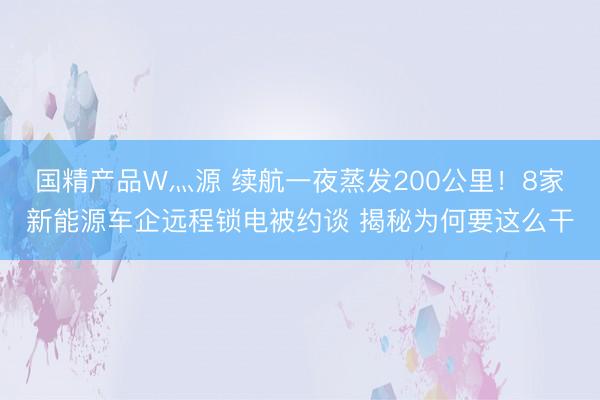 国精产品W灬源 续航一夜蒸发200公里！8家新能源车企远程锁电被约谈 揭秘为何要这么干