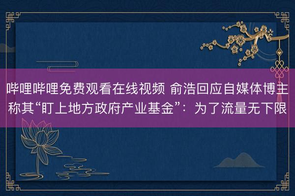 哔哩哔哩免费观看在线视频 俞浩回应自媒体博主称其“盯上地方政府产业基金”：为了流量无下限