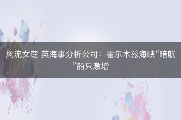 风流女窃 英海事分析公司：霍尔木兹海峡“暗航”船只激增