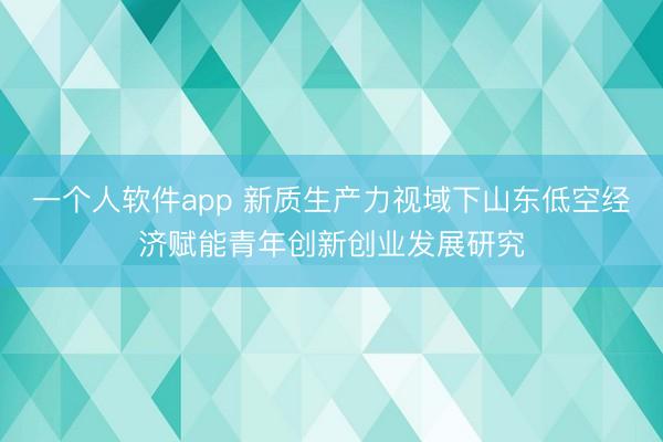 一个人软件app 新质生产力视域下山东低空经济赋能青年创新创业发展研究