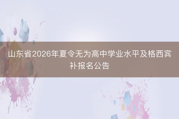 山东省2026年夏令无为高中学业水平及格西宾补报名公告